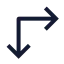 Arrowmoverightdown icon with stroke sharp style