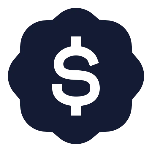 Badge Dollar Sign Icon in Solid Sharp style