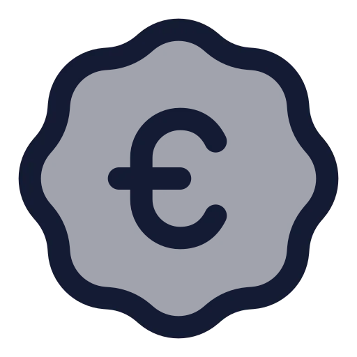 Badge Euro Icon in Duotone Rounded style