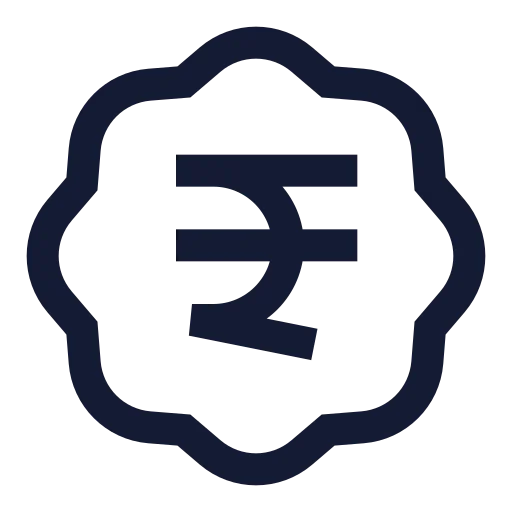 Badge Indian Rupee Icon in Stroke Sharp style