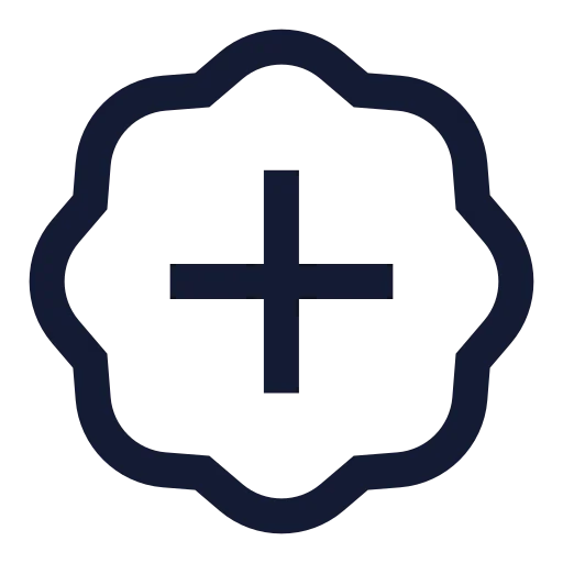 Badge Plus Icon in Stroke Sharp style
