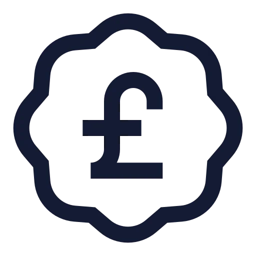 Badge Pound Sterling Icon in Stroke Sharp style