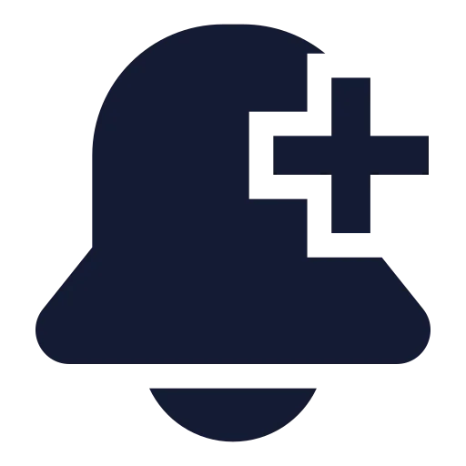 Bell Plus Icon in Solid Sharp style