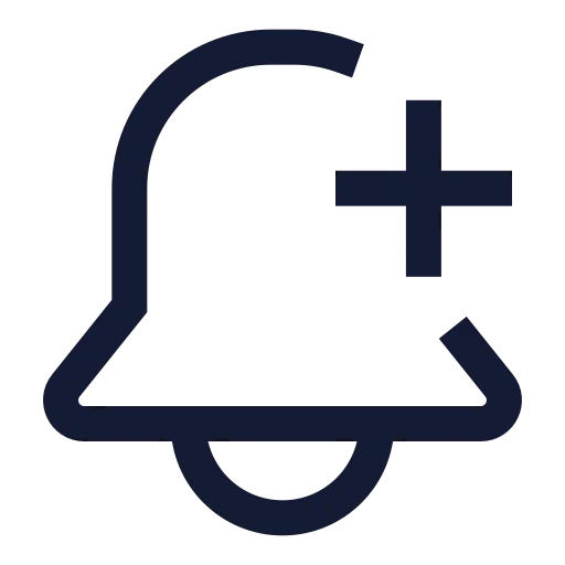 Bell Plus Icon in Stroke Sharp style
