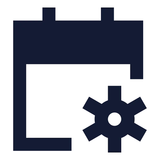 Calendar Cog Icon in Solid Sharp style