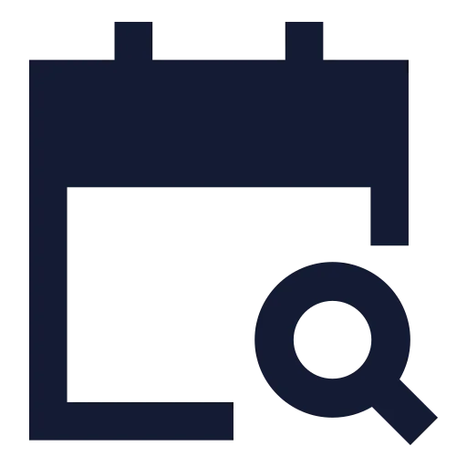 Calendar Search Icon in Solid Sharp style
