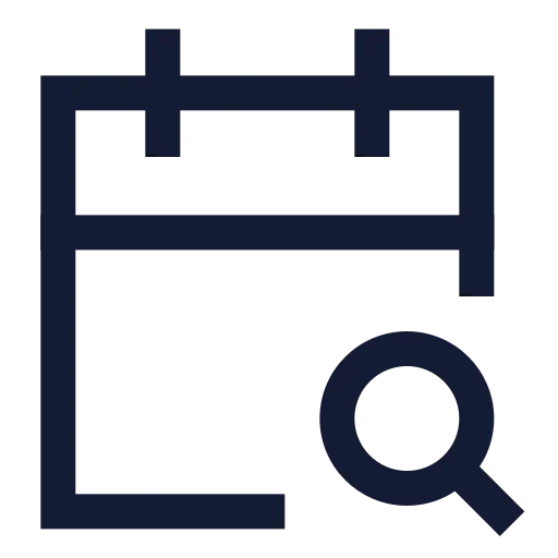 Calendar Search Icon in Stroke Sharp style
