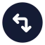 Circlearrowmoveleftdown icon with solid standard style