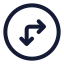 Circlearrowmoverightdown icon with stroke standard style