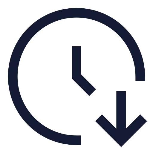Clock Arrow Down Icon in Stroke Sharp style