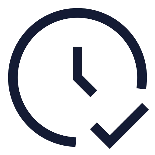 Clock Check Icon in Stroke Sharp style