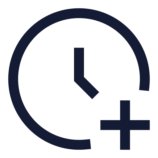 Clock Plus Icon in Stroke Sharp style