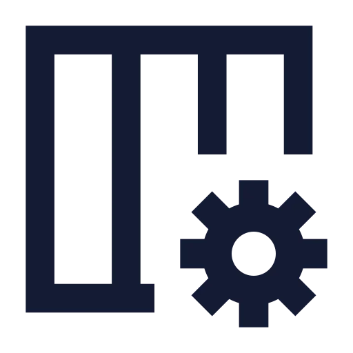 Columns 3 Cog Icon in Solid Sharp style