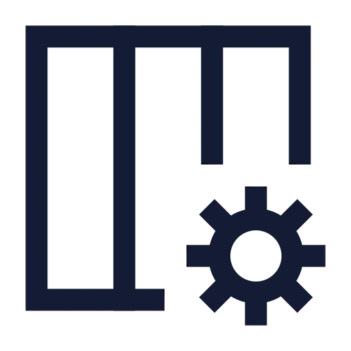Columns 3 Cog Icon in Stroke Sharp style