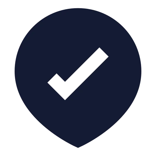 Map Pin Check Inside Icon in Solid Sharp style