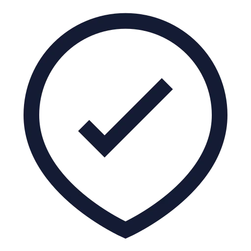 Map Pin Check Inside Icon in Stroke Sharp style