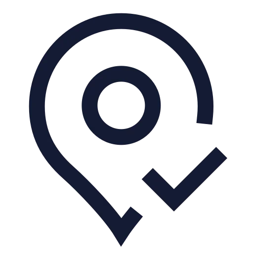 Map Pin Check Icon in Stroke Sharp style