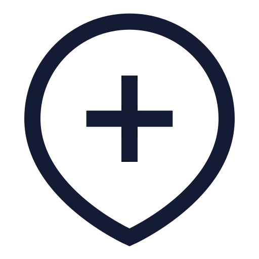 Map Pin Plus Inside Icon in Stroke Sharp style