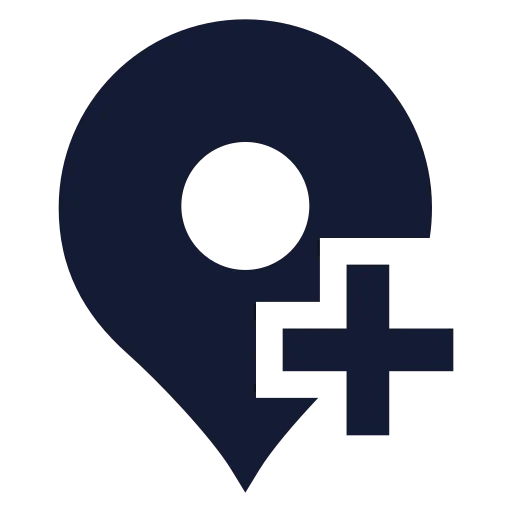 Map Pin Plus Icon in Solid Sharp style