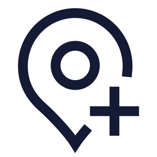 Map Pin Plus Icon in Stroke Sharp style