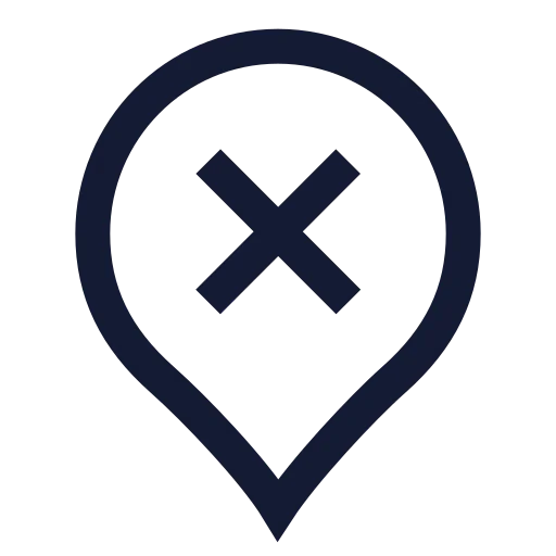 Map Pin X Inside Icon in Stroke Sharp style