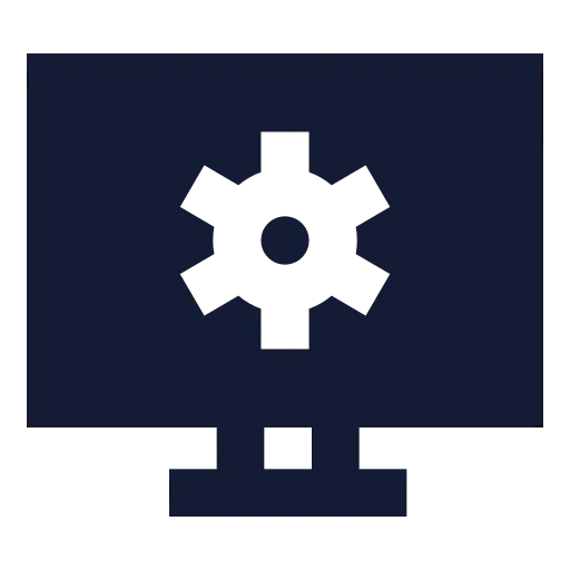 Monitor Cog Icon in Solid Sharp style