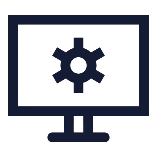 Monitor Cog Icon in Stroke Sharp style