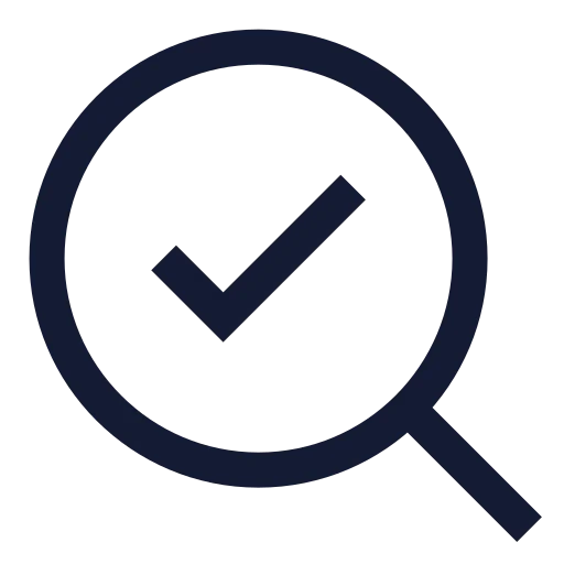 Search Check Icon in Stroke Sharp style