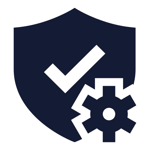 Shield Cog Corner Icon in Solid Sharp style