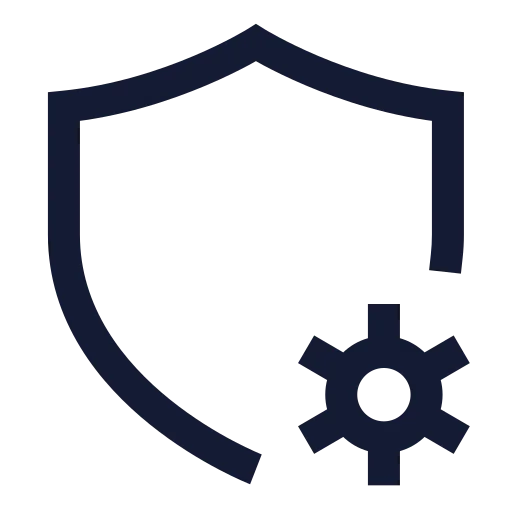 Shield Cog Corner Icon in Stroke Sharp style
