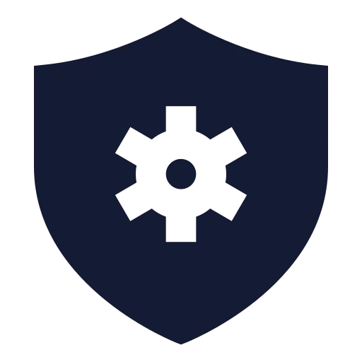 Shield Cog Icon in Solid Sharp style