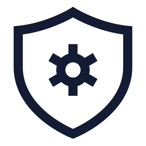 Shield Cog Icon in Stroke Sharp style