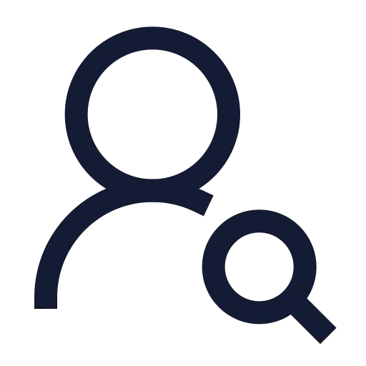 User Round Search Icon in Stroke Sharp style