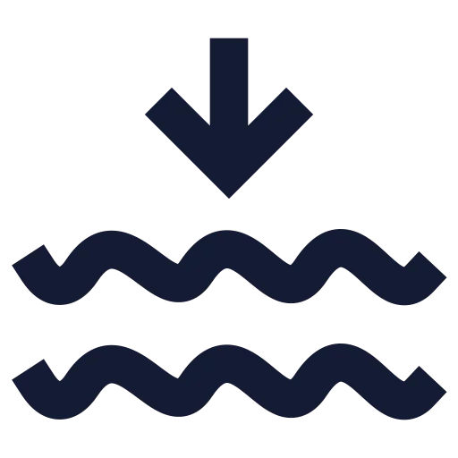 Waves Arrow Down Icon in Solid Sharp style