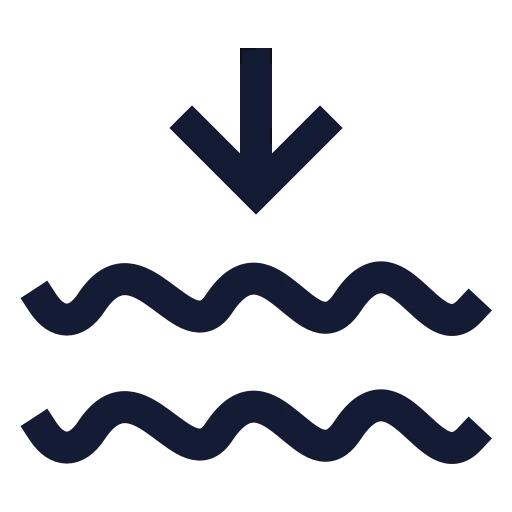 Waves Arrow Down Icon in Stroke Sharp style
