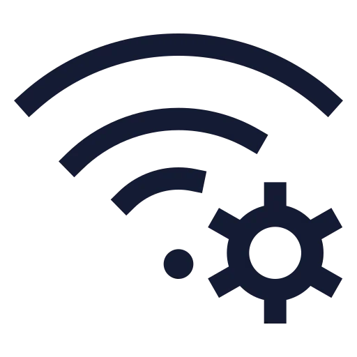 Wifi Cog Icon in Stroke Sharp style